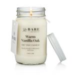Bare Botanics Warm Vanilla Oak Scented Soy Candle - Premium Candle in 16 oz Mason Jar - 100% Natural Soy Wax & Plant-Based Fragrance Oils, Softly-Scented - Handpoured in WI - 85 Hrs Long Burning