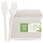 Gezond Compostable Forks 50 Count 7 Inch No Plastic Disposable Forks Heavy-duty Cutlery Set Eco-Friendly Utensils for Party Wedding Camping Office Picnic