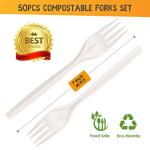 Gezond Compostable Forks 50 Count 7 Inch No Plastic Disposable Forks Heavy-duty Cutlery Set Eco-Friendly Utensils for Party Wedding Camping Office Picnic