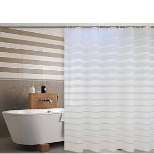 Gonelle Eco-Friendly PEVA Shower Curtain Liner – Waterproof, Quick-Dry & Odorless, Minimalist Semi-Transparent Plaid Design – 71×71″ with Hooks，Clear Stripes