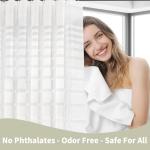 Gonelle Eco-Friendly PEVA Shower Curtain Liner – Waterproof, Quick-Dry & Odorless, Minimalist Semi-Transparent Plaid Design – 71×71″ with Hooks，Clear Stripes