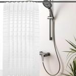 Gonelle Eco-Friendly PEVA Shower Curtain Liner – Waterproof, Quick-Dry & Odorless, Minimalist Semi-Transparent Plaid Design – 71×71″ with Hooks，Clear Stripes