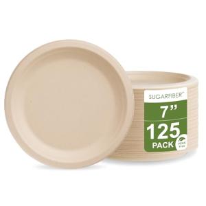 125 Eco-Friendly 7" Compostable Sugarcane Plates