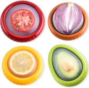 Set of 4 Reusable Fresh Pods – Anti-Oxidation Silicone Food Savers for Avocado, Onion, Tomato, Lemon & Garlic | BPA-Free Airtight Vegetable & Fruit Storage Containers for Fridge