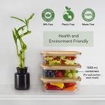 EcoPreps Glass Meal Prep Containers with Bamboo Lids (3 Pack) - 100% Plastic Free, Eco-Friendly Lunch Containers, Bamboo Lid Storage Container Set - Microwave Safe Glass Food Storage Container Set
