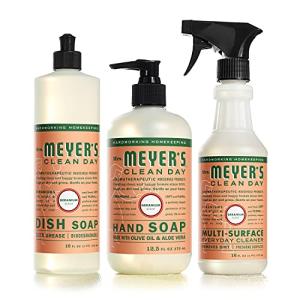 MRS. MEYER'S CLEAN DAY Kitchen Essentials Set, Includes: Hand Soap, Dish Soap, and All Purpose Cleaner, Geranium, 3 Count Pack