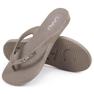 LAVAU Brown Flip Flops for Women, Rubber Thong Style Sandals, Summer Casual Water Shoes for Beach and Shower W-huihe-7