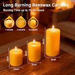 3 Pack Natural Beeswax Pillar Candles,Long Burning Unscented Pure Beeswax Candles Set,Smokeless Dripless Organic Pillar Candles Bulk for Home Decor,Prayer,Emergency,2x2in,2x3in,2x4in