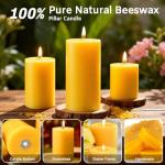 3 Pack Natural Beeswax Pillar Candles,Long Burning Unscented Pure Beeswax Candles Set,Smokeless Dripless Organic Pillar Candles Bulk for Home Decor,Prayer,Emergency,2x2in,2x3in,2x4in