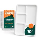 Eco-Friendly 5-Compartment Compostable Paper Plates - 125 Pack