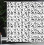 Ambesonne Manly Shower Curtain, Greyscale Pattern with Rider Skulls Bone Bikers Repair Shops Services Art, Cloth Fabric Bathroom Decor Set with Hooks, 69" W x 70" L, Charcoal Grey White