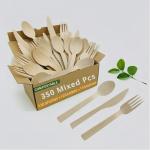 EcoRhine - Disposable Bamboo Cutlery Set - 350 PCS Bamboo Utensil Set with 120 Compostable Forks, 120 Spoons, and 110 Knives - Disposable Cutlery Set for Outdoor, Party, Camping & More