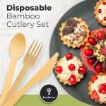 EcoRhine - Disposable Bamboo Cutlery Set - 350 PCS Bamboo Utensil Set with 120 Compostable Forks, 120 Spoons, and 110 Knives - Disposable Cutlery Set for Outdoor, Party, Camping & More