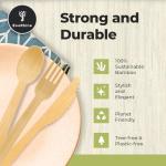 EcoRhine - Disposable Bamboo Cutlery Set - 350 PCS Bamboo Utensil Set with 120 Compostable Forks, 120 Spoons, and 110 Knives - Disposable Cutlery Set for Outdoor, Party, Camping & More