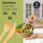 EcoRhine - Disposable Bamboo Cutlery Set - 350 PCS Bamboo Utensil Set with 120 Compostable Forks, 120 Spoons, and 110 Knives - Disposable Cutlery Set for Outdoor, Party, Camping & More