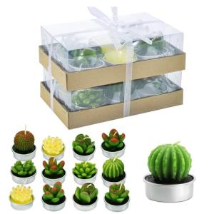 SCENTORINI Tealight Candles, 12 Pack Cactus Candles, Cute Tealight Candles for Christmas Decorations, Mini Delicate Candles, Unscented Candles Gift for Birthday Party Wedding Home Decor