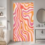 LIGHTINHOME Small Stall Modern Abstract Shower Curtain 36Wx72H Inches Pink Orange Groovy Aesthetic Cute 70s Retro Swirl Narrow Bathroom Curtain Fabric Waterproof Polyester Home Decor Set with Hooks