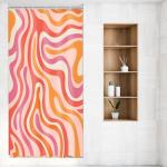 LIGHTINHOME Small Stall Modern Abstract Shower Curtain 36Wx72H Inches Pink Orange Groovy Aesthetic Cute 70s Retro Swirl Narrow Bathroom Curtain Fabric Waterproof Polyester Home Decor Set with Hooks