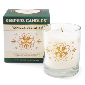 Vanilla Delight Scented Candle Jar by Keepers Candles - 40 Hour Burn, 7oz Soy Wax, 10oz Reusable Glass - Floral Collection - Gift Box - Decorative Design - Aromatherapy