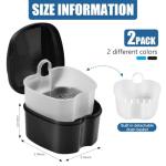 KISEER 2 Pack Colors Denture Bath Case Cup Box Holder Storage Soak Container with Strainer Basket for Travel Cleaning (Light Blue and Black)