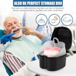 KISEER 2 Pack Colors Denture Bath Case Cup Box Holder Storage Soak Container with Strainer Basket for Travel Cleaning (Light Blue and Black)