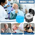 KISEER 2 Pack Colors Denture Bath Case Cup Box Holder Storage Soak Container with Strainer Basket for Travel Cleaning (Light Blue and Black)
