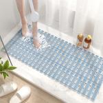 HITSLAM Shower Mat Non Slip, 35x16 Inch Bath tub Mat for Tub, TPE Shower Floor Mat with Drain Holes and Suction Cups, Bathroom Accessories, Easy Dry, Eco-Friendly, Blue