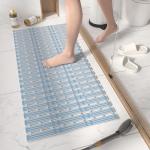 HITSLAM Shower Mat Non Slip, 35x16 Inch Bath tub Mat for Tub, TPE Shower Floor Mat with Drain Holes and Suction Cups, Bathroom Accessories, Easy Dry, Eco-Friendly, Blue