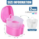 KISEER 2 Pack Colors Denture Bath Case Cup Box Holder Storage Soak Container with Strainer Basket for Travel Cleaning (Light Blue and Pink)