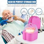 KISEER 2 Pack Colors Denture Bath Case Cup Box Holder Storage Soak Container with Strainer Basket for Travel Cleaning (Light Blue and Pink)