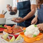 Nuogo 4 Pcs Silicone Fruit Storage Box Anti-oxidation Avocado Saver Storage Tomato Pod Vegetable Saver Reusable for Fridge Garlic Lemons Potatoes(Red, White,Orange,5.5 x 5.5 x 1.8 Inches)