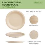 [100 COUNT]Harvest Pack PFAS FREE 9-inch Round Disposable Compostable Paper Plates, Heavy-Duty Natural Bagasse Biodegradable Dinner Plate, Large plate, From Eco-Friendly Sugarcane Plant Fibers