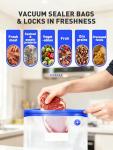 ZABINS 60 Pcs Reusable Vacuum Sealer Bags for Food, 3 Size BPA-Free Vacuum Storage Bags with Sealing Clips & Leak-Proof Design for Sous Vide Cooking, Freezer, Microwave Heating