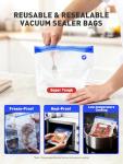 ZABINS 60 Pcs Reusable Vacuum Sealer Bags for Food, 3 Size BPA-Free Vacuum Storage Bags with Sealing Clips & Leak-Proof Design for Sous Vide Cooking, Freezer, Microwave Heating