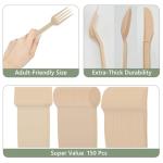 Disposable Silverware Bulk Heavy-Duty 150 Pcs, Compostable Forks, Spoons and Knives, Disposable Cutlery Set, Biodegradable Eating Utensils for Party, Wedding, Camping, Office Event (Light Brown)