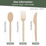 Disposable Silverware Bulk Heavy-Duty 150 Pcs, Compostable Forks, Spoons and Knives, Disposable Cutlery Set, Biodegradable Eating Utensils for Party, Wedding, Camping, Office Event (Light Brown)