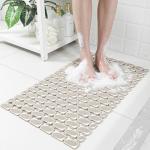 Elisstaence Shower Mat Non Slip Bathtub Mat, 27 x 16 Inch Eco-Friendly Soft Bath Mat for Tub Non Slip Shower Mats for Inside Shower with Suction Cups and Drain Holes, Easy to Clean Quick-Drying, Brown