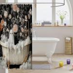 Manfei Cute Ghost Kids Shower Curtains,Black Cartoon Cat Happy Halloween Bathroom Curtain for Girls Boys,Rose Flowers Baroque Vintage Gothic Trippy Waterproof Curtains,12 Hooks Suits,72" W x 72" L