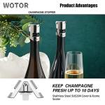WOTOR Champagne Stoppers Stainless Steel, Prosecco Bottle Stopper with Food Grade Silicone, Reusable Champagne Cork & Saver, Leak proof Keep Fresh (Silver, 2 Pack)