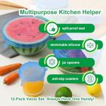 Silicone Stretch Lids – 12 Pack Reusable Food Covers,Flexible Silicone for Bowls, Containers, Fruits – Airtight & Leakproof Seal for Kitchen Storage (Blue)