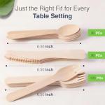 Compostable Cutlery Set - 300 PCS Wooden Utensils [120 Forks, 90 Spoons, 90 Knives] - Eco-Friendly Wooden Disposable Utensils - Compostable Forks and Spoons - Disposable Cutlery Set Party Utensils