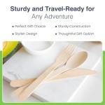 Compostable Cutlery Set - 300 PCS Wooden Utensils [120 Forks, 90 Spoons, 90 Knives] - Eco-Friendly Wooden Disposable Utensils - Compostable Forks and Spoons - Disposable Cutlery Set Party Utensils
