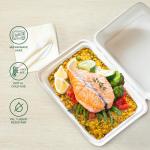 Freshware Clamshell Food Containers with Lids [9x6 50-Pack] Disposable To Go Containers, Biodegradable Sugarcane To Go Boxes - Paper Container - Microwave & Freezer Safe, Stackable