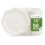 [50 COUNT]10-inch Compostable PFAS Free Floral Paper Plates, White Floral Acanthus Collection Natural Sugarcane Disposable Bagasse Eco Friendly Wedding Dinner Plates Elegant, New Version