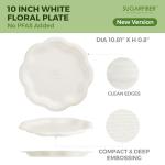 [50 COUNT]10-inch Compostable PFAS Free Floral Paper Plates, White Floral Acanthus Collection Natural Sugarcane Disposable Bagasse Eco Friendly Wedding Dinner Plates Elegant, New Version