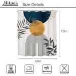 Mitpok Navy Blue Boho Shower Curtain 60Wx72H Modern Bohemian Mid Century Abstract Gold Leaves Minimalist Geometric Plant Bathroom Decor Neutral Botanical Bath Curtain Fabric Polyester 12 Pack Hooks