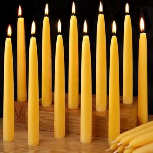 24 Packs Natural Beeswax Taper Candles 8 inch Beeswax Candles Smokeless Unscented Pure Bees Wax Candlesticks 8 Hour Burn Time Dripless Bees Wax Candles for Home Prayer