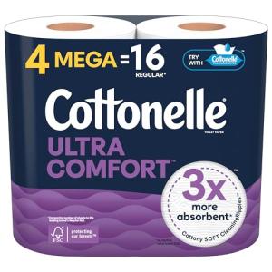 Cottonelle Ultra Comfort Soft Toilet Paper - 4 Mega Rolls (16 Regular Rolls), 244 Sheets Each