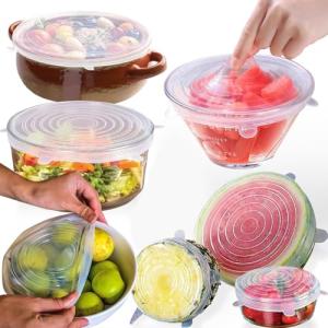 Reusable Silicone Stretch Lids for Food Storage – Elastic Bowl Covers Fit Round & Rectangle Containers, Jars, Cups – Heat-Resistant, Dishwasher Safe, Premium Kitchen Gadgets (7-Piece Set)