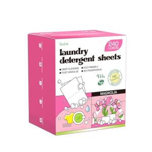 Soulink Magnolia Laundry Detergent Sheets 240 Loads - Eco-Friendly, Plant-Based, Hypoallergenic, No Plastic Jug